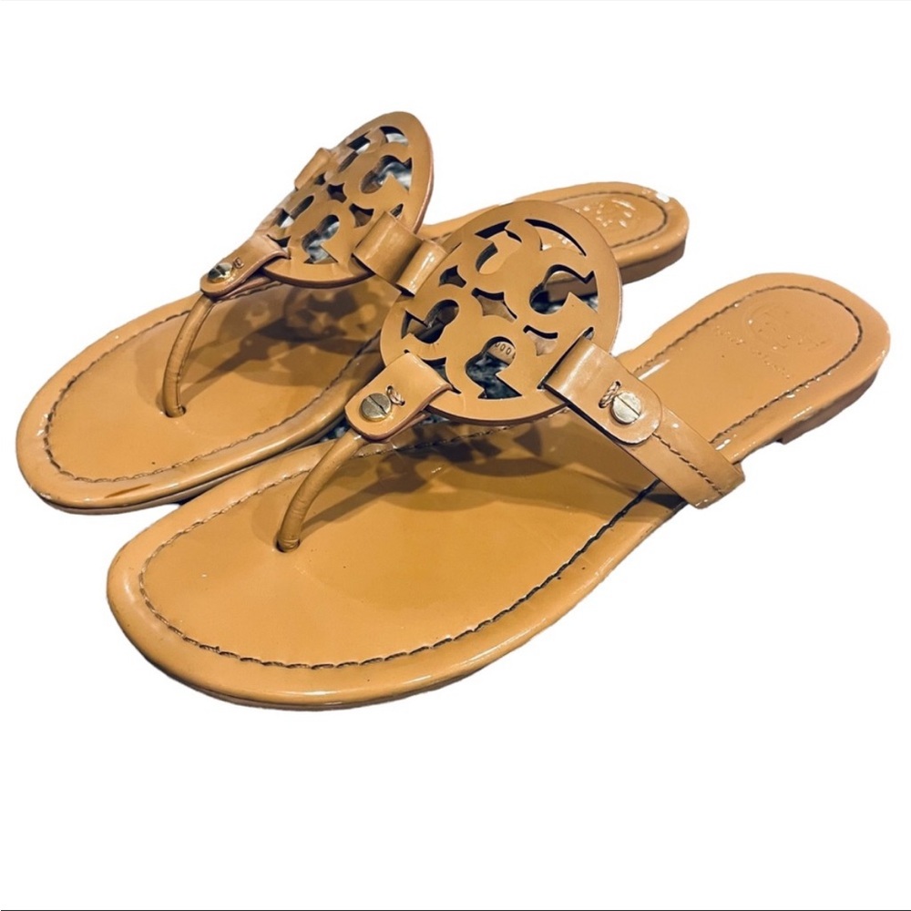 TORY BURCH sandals pat leather miller tan beige woman US 9.5 have been re soled